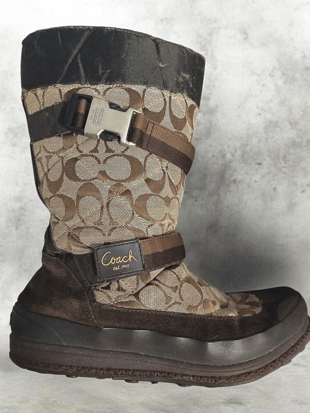 Coach Brown Signature Logo Fur-Trim Winter Boots- AS IS* - Picture 2 of 7